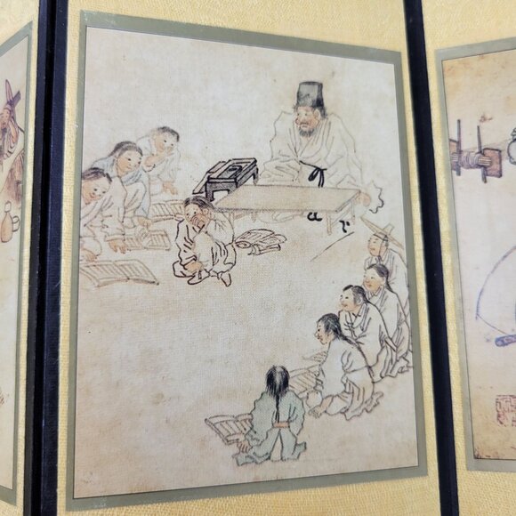 Vintage Folding Screen With Chinese Artwork Calligraphy Double Sided Panel Decor - Picture 13 of 16